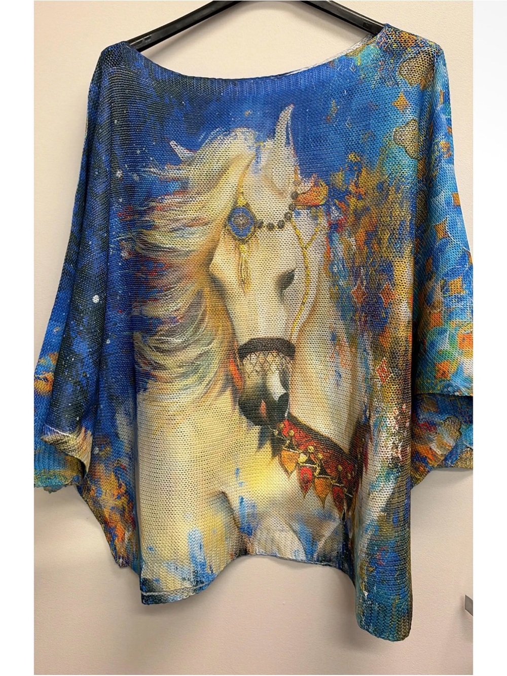 Italian Printed Majestic Blue Horse-Print Women's Lightweight Sweater Top